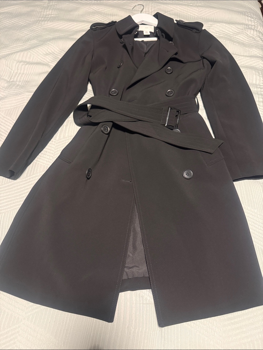 Classic Black Trench Coat with Belt